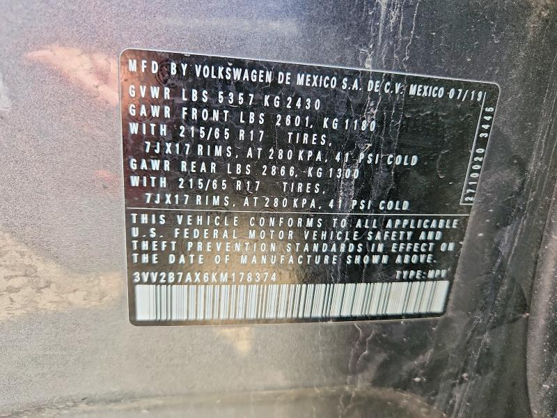 Продаж на аукціоні авто 2019 Volkswagen Tiguan, vin: 3VV2B7AX6KM178374, номер лоту: 79398295