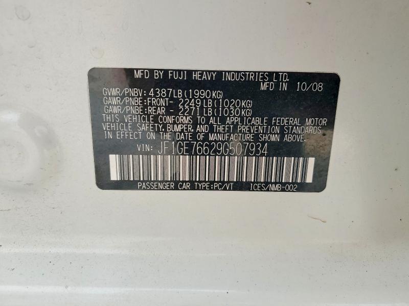 41662976 :رقم المزاد ، JF1GE76629G507934 vin ، 2009 Subaru Impreza مزاد بيع