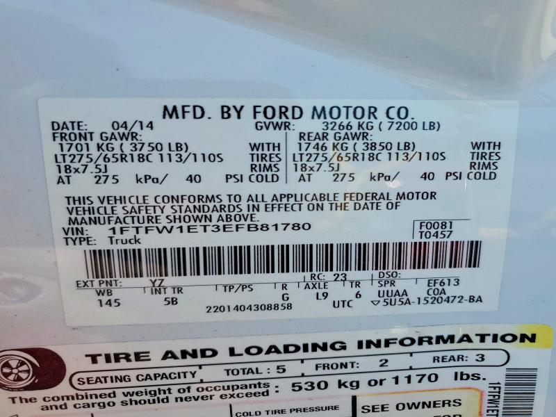 Продажа на аукционе авто 2014 Ford F150, vin: 1FTFW1ET3EFB81780, номер лота: 46869966