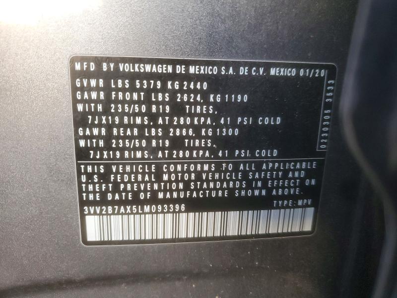 Продаж на аукціоні авто 2020 Volkswagen Tiguan, vin: 3VV2B7AX5LM093396, номер лоту: 45576546