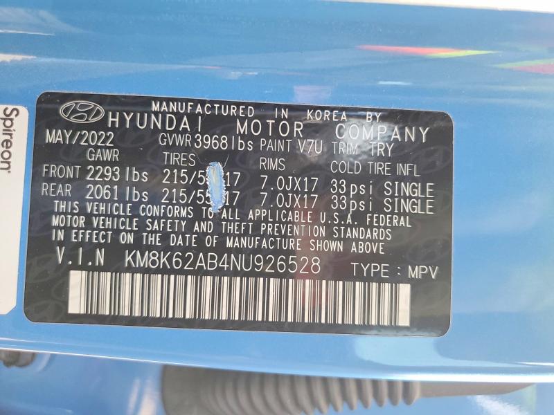 2022 Hyundai Kona მანქანა იყიდება აუქციონზე, vin: KM8K62AB4NU926528, აუქციონის ნომერი: 47775416