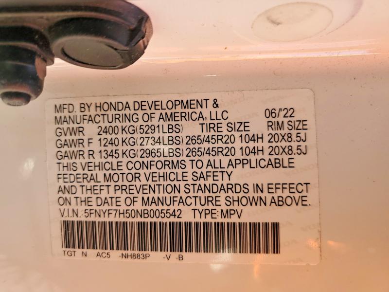 Продаж на аукціоні авто 2022 Honda Passport, vin: 5FNYF7H50NB005542, номер лоту: 45785216