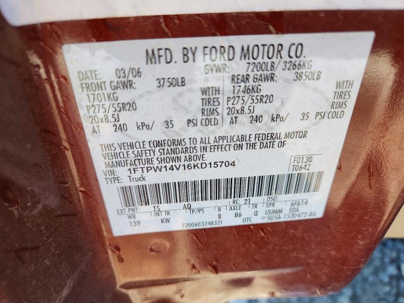 47058706 :رقم المزاد ، 1FTPW14V16KD15704 vin ، 2006 Ford F150 مزاد بيع