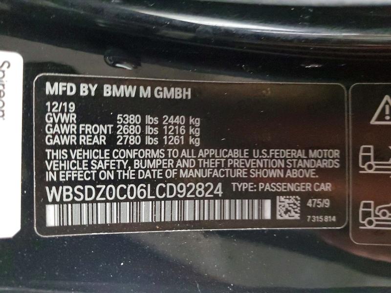 2020 Bmw M8 მანქანა იყიდება აუქციონზე, vin: WBSDZ0C06LCD92824, აუქციონის ნომერი: 46869576