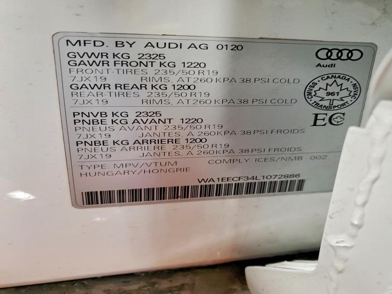 Продаж на аукціоні авто 2020 Audi Q3, vin: WA1EECF34L1072886, номер лоту: 79601795
