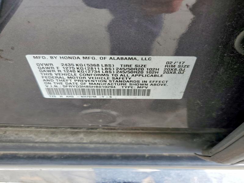 48241166 :رقم المزاد ، 5FRYD3H85HB010294 vin ، 2017 Acura Mdx مزاد بيع