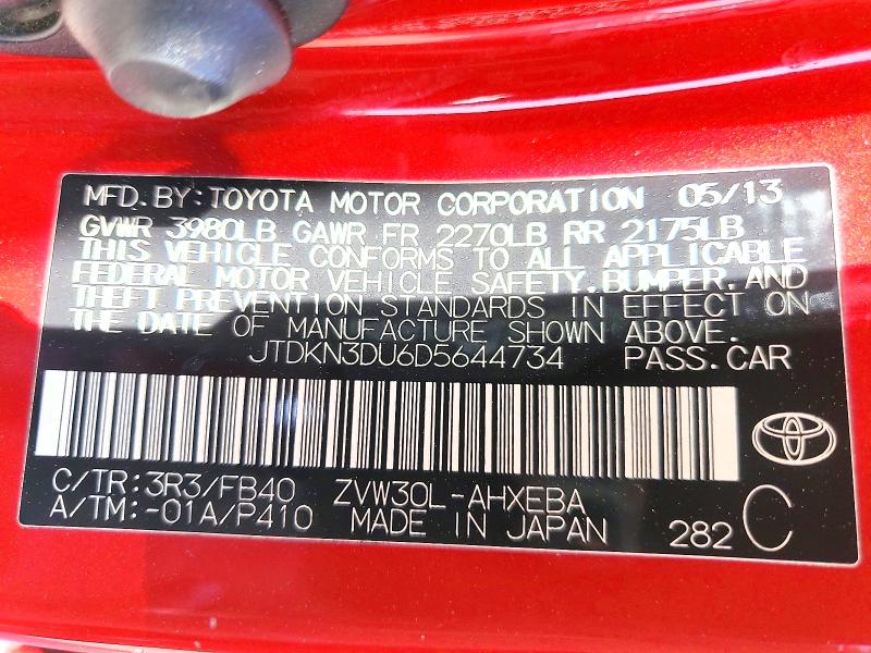 45760716 :رقم المزاد ، JTDKN3DU6D5644734 vin ، 2013 Toyota Prius مزاد بيع