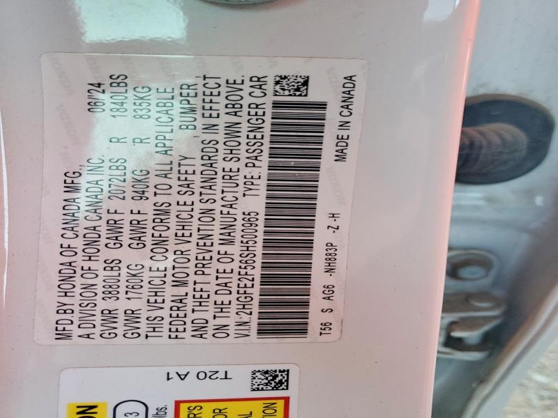 46013346 :رقم المزاد ، 2HGFE2F56SH500965 vin ، 2025 Honda Civic مزاد بيع