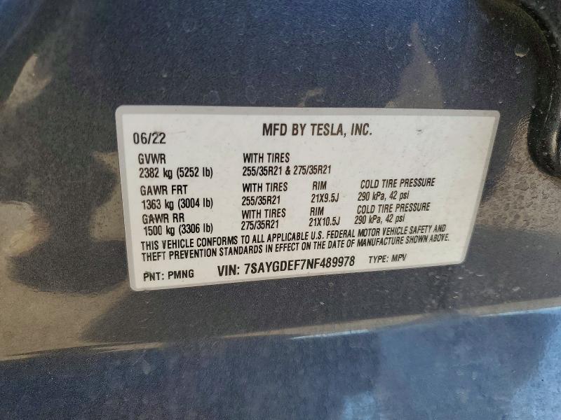 Aukcja sprzedaży 2022 Tesla Model Y, vin: 7SAYGDEF7NF489978, numer aukcji: 46626756