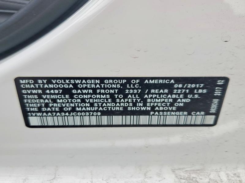 Продаж на аукціоні авто 2018 Volkswagen Passat, vin: 1VWAA7A34JC003709, номер лоту: 47974216