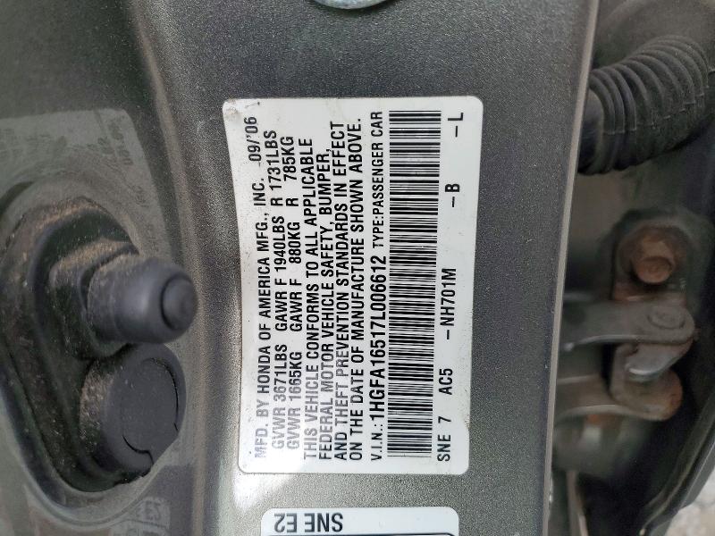 Продаж на аукціоні авто 2007 Honda Civic, vin: 1HGFA16517L006612, номер лоту: 46472826