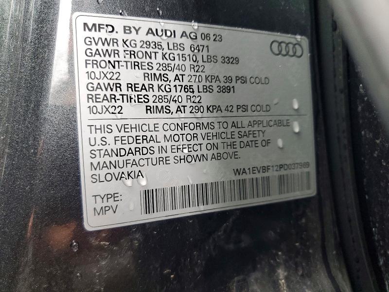 47746316 :رقم المزاد ، WA1EVBF12PD037969 vin ، 2023 Audi Q8 مزاد بيع