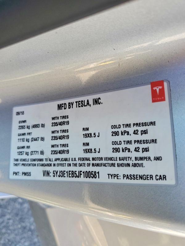 Продаж на аукціоні авто 2018 Tesla Model 3, vin: 5YJ3E1EB5JF100581, номер лоту: 46980056