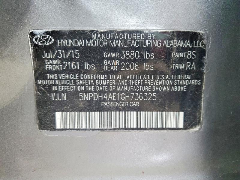 46147546 :رقم المزاد ، 5NPDH4AE1GH736325 vin ، 2016 Hyundai Elantra مزاد بيع