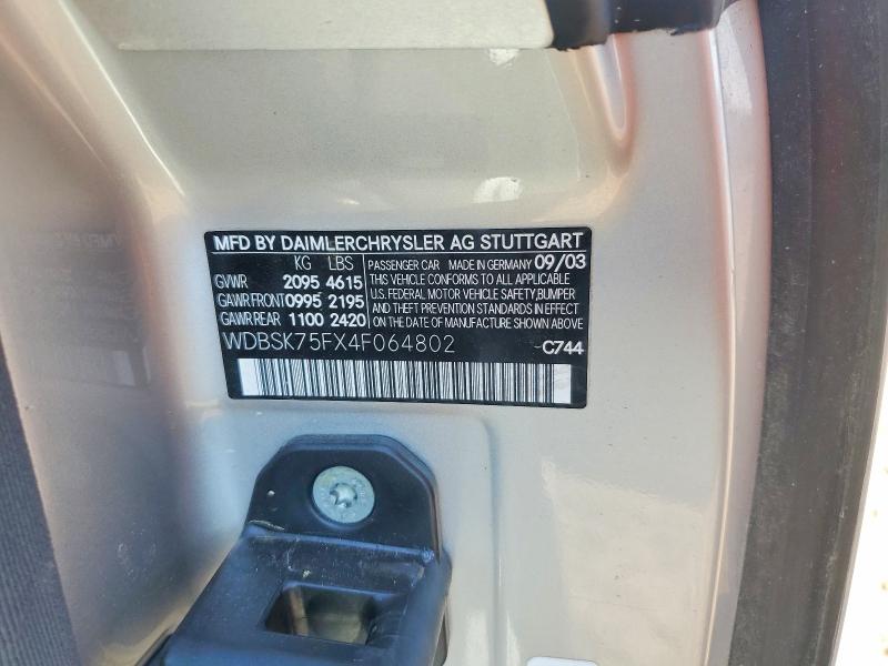 Продажа на аукционе авто 2004 Mercedes Benz Sl, vin: WDBSK75FX4F064802, номер лота: 47727176