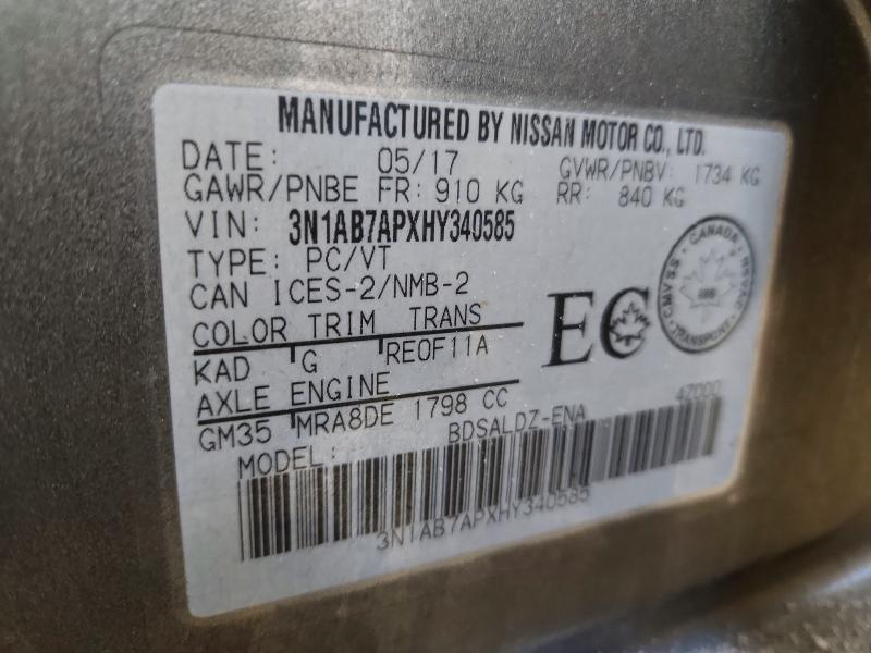 Auction sale of the 2017 Nissan Sentra, vin: 3N1AB7APXHY340585, lot number: 45548746