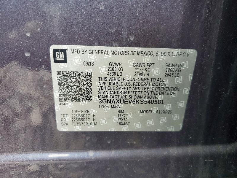 Продажа на аукционе авто 2019 Chevrolet Equinox, vin: 3GNAXUEV6KS540581, номер лота: 46511816