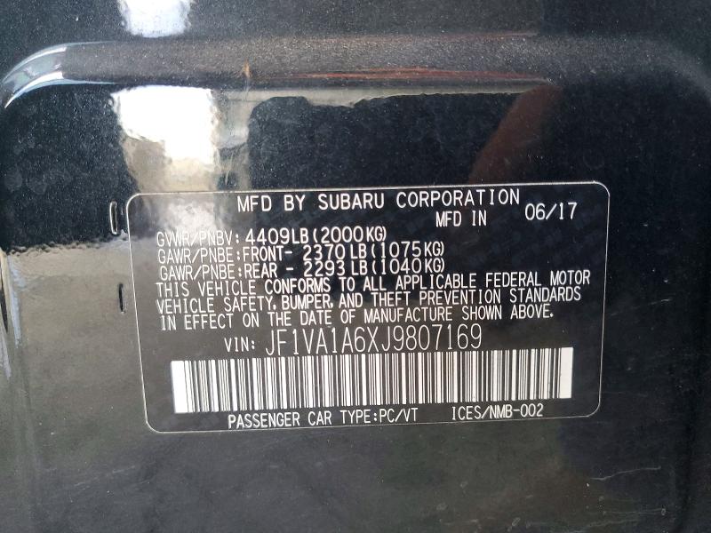Продаж на аукціоні авто 2018 Subaru Wrx, vin: JF1VA1A6XJ9807169, номер лоту: 48301096