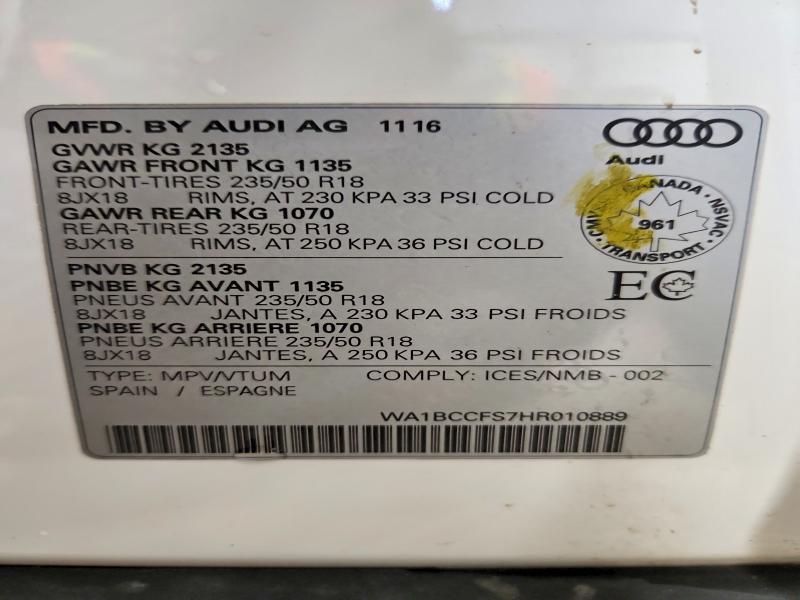 Aukcja sprzedaży 2017 Audi Q3, vin: WA1BCCFS7HR010889, numer aukcji: 46683386