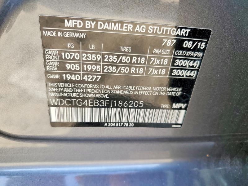 Aukcja sprzedaży 2015 Mercedes-benz Gla, vin: WDCTG4EB3FJ186205, numer aukcji: 46286756