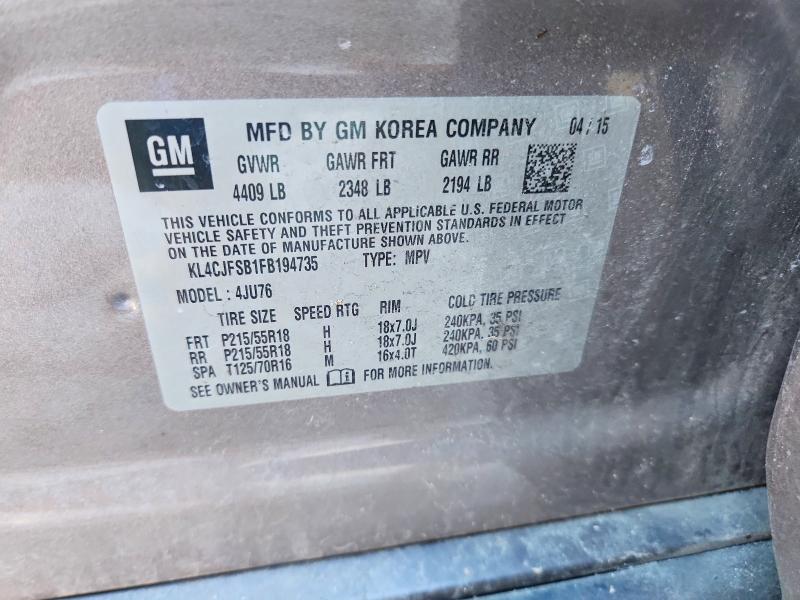 2015 Buick Encore მანქანა იყიდება აუქციონზე, vin: KL4CJFSB1FB194735, აუქციონის ნომერი: 46025016