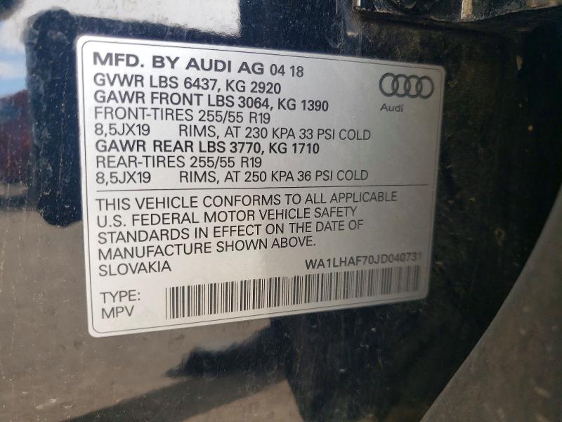 Продаж на аукціоні авто 2018 Audi Q7, vin: WA1LHAF70JD040731, номер лоту: 41645206