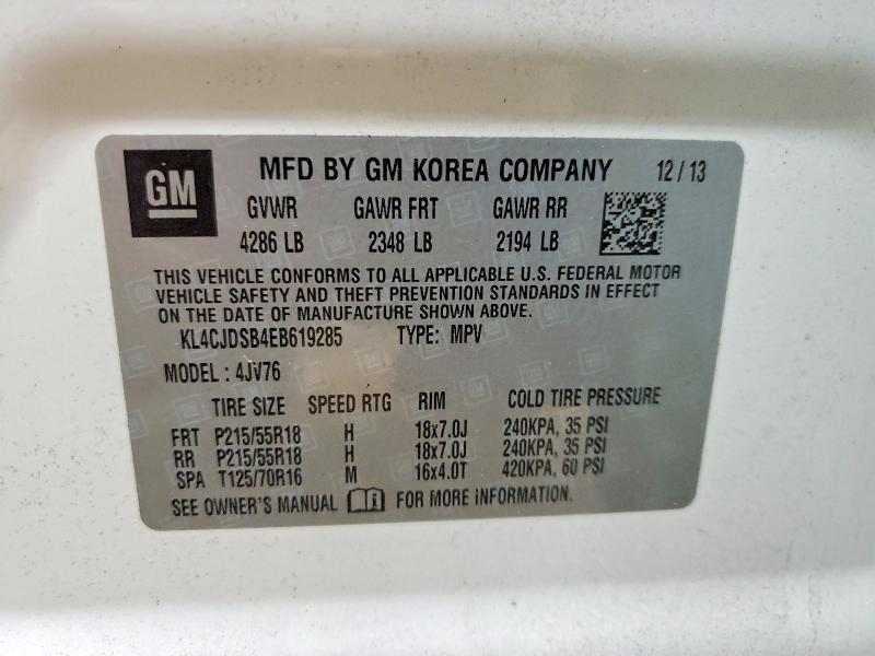 78967325 :رقم المزاد ، KL4CJDSB4EB619285 vin ، 2014 Buick Encore مزاد بيع