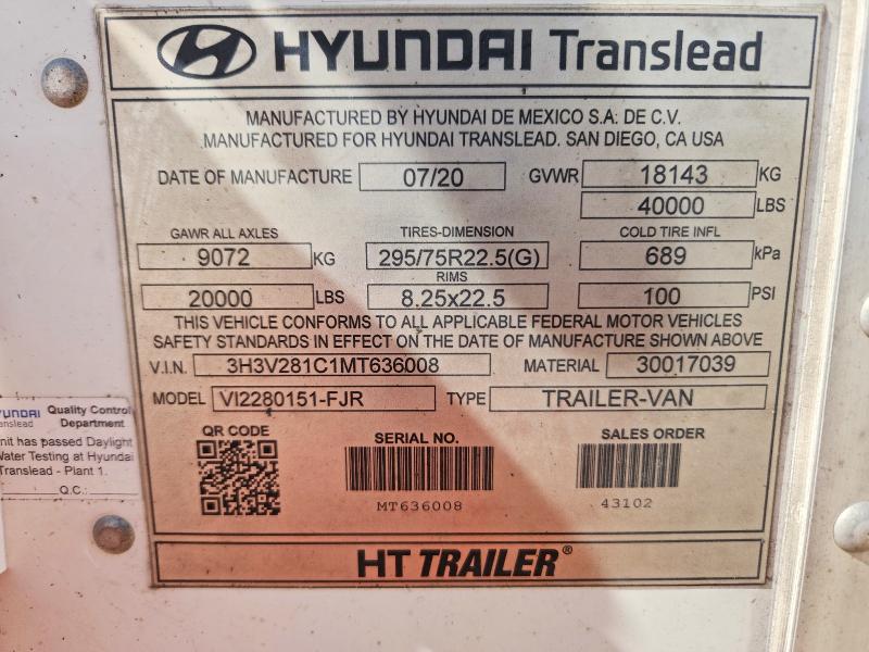 2021 Hyundai Translead Inc Trailers მანქანა იყიდება აუქციონზე, vin: 3H3V281C1MT636008, აუქციონის ნომერი: 79256525