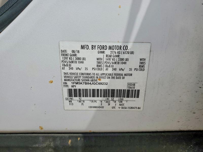 45615266 :رقم المزاد ، 1FM5K7B84JGC69232 vin ، 2018 Ford Explorer مزاد بيع