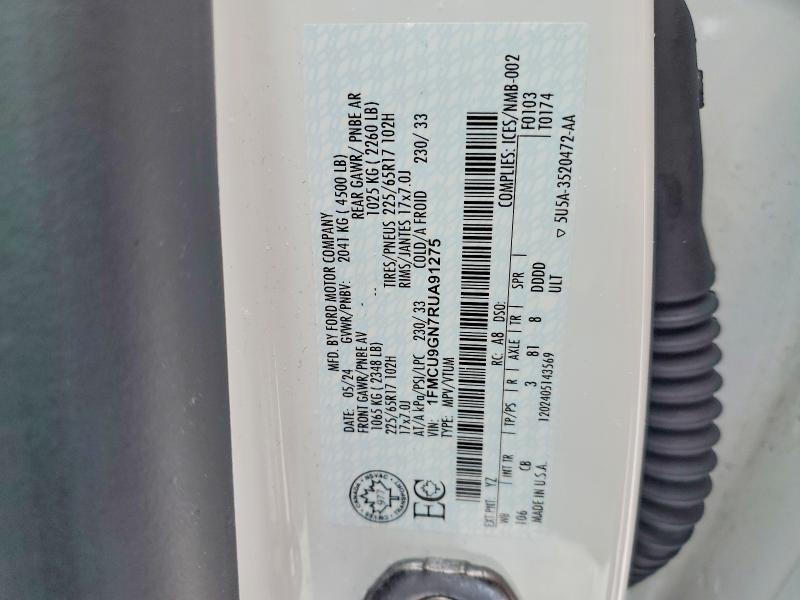 45803926 :رقم المزاد ، 1FMCU9GN7RUA91275 vin ، 2024 Ford Escape مزاد بيع
