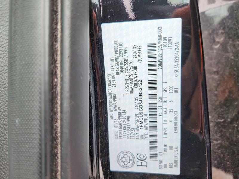Продаж на аукціоні авто 2018 Ford Escape, vin: 1FMCU9GD8JUB32122, номер лоту: 46442096