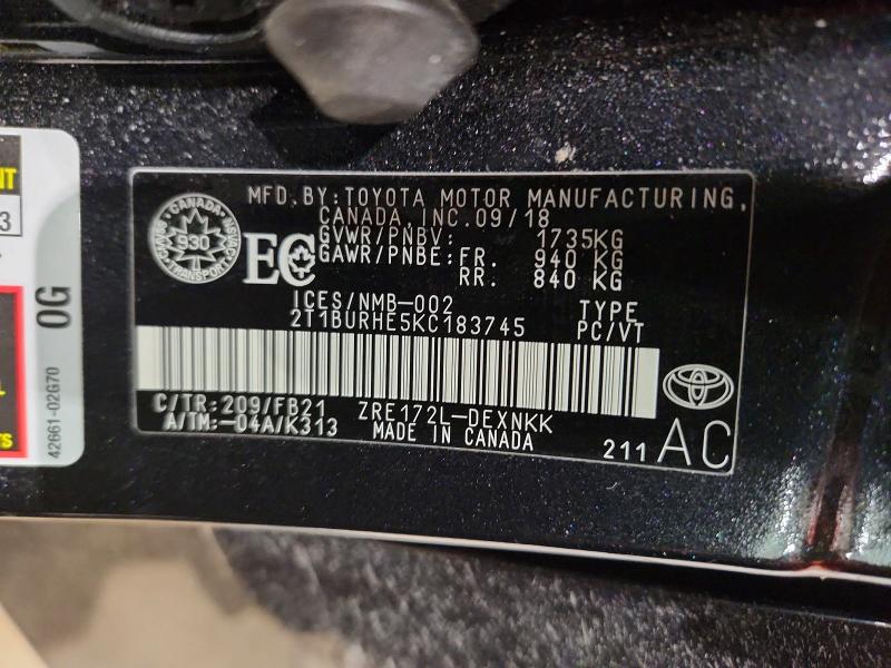 Продаж на аукціоні авто 2019 Toyota Corolla, vin: 2T1BURHE5KC183745, номер лоту: 47884966