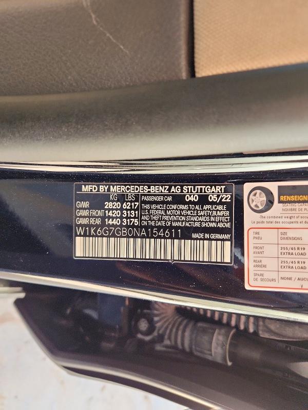 2022 Mercedes-benz S მანქანა იყიდება აუქციონზე, vin: W1K6G7GB0NA154611, აუქციონის ნომერი: 79232665