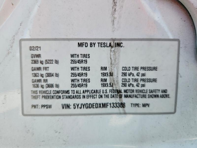 Aukcja sprzedaży 2021 Tesla Model Y, vin: 5YJYGDEDXMF133308, numer aukcji: 79990695