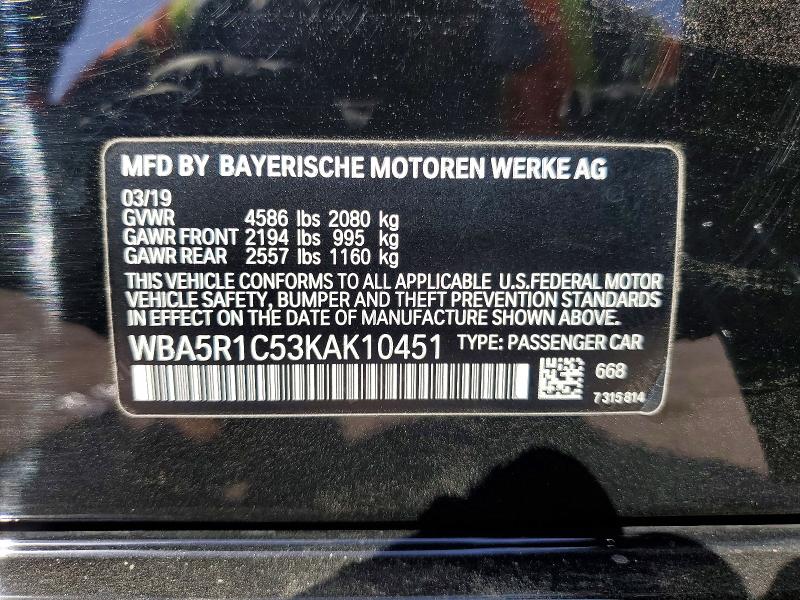 Продажа на аукционе авто 2019 Bmw 330i, vin: WBA5R1C53KAK10451, номер лота: 45642366