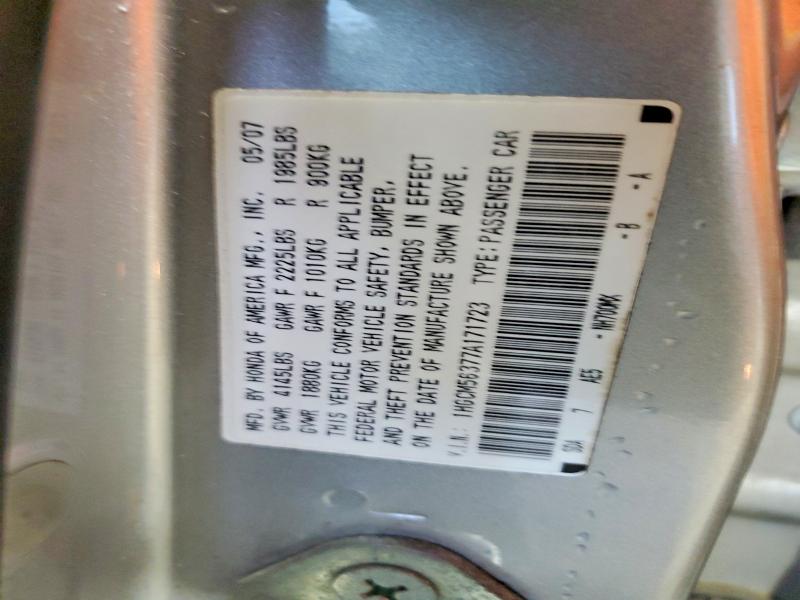 2007 Honda Accord მანქანა იყიდება აუქციონზე, vin: 1HGCM56377A171723, აუქციონის ნომერი: 41649866