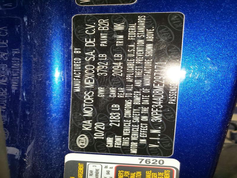 78847825 :رقم المزاد ، 3KPF34AD8ME297171 vin ، 2021 Kia Forte مزاد بيع