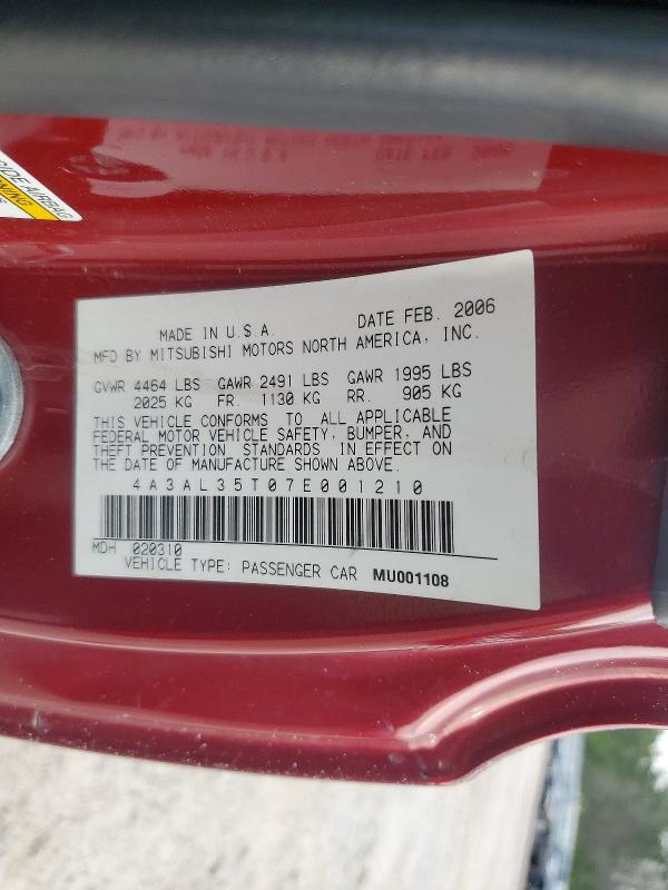 Продаж на аукціоні авто 2007 Mitsubishi Eclipse, vin: 4A3AL35T07E001210, номер лоту: 79271145