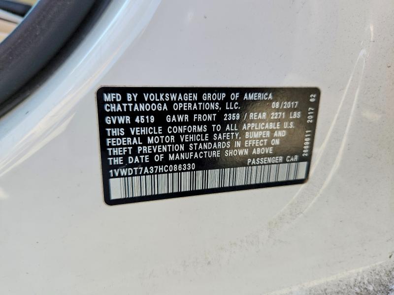 Aukcja sprzedaży 2017 Volkswagen Passat, vin: 1VWDT7A37HC086330, numer aukcji: 46660176