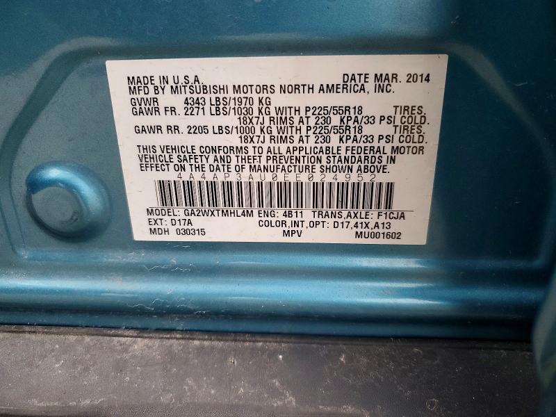 48139406 :رقم المزاد ، 4A4AP3AU0EE024952 vin ، 2014 Mitsubishi Outlander Sport مزاد بيع