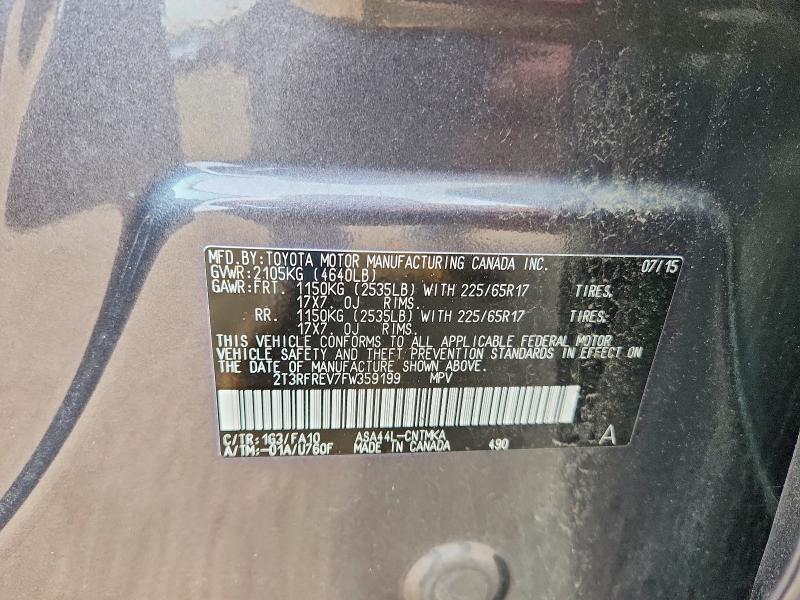2015 Toyota Rav4 მანქანა იყიდება აუქციონზე, vin: 2T3RFREV7FW359199, აუქციონის ნომერი: 47244256