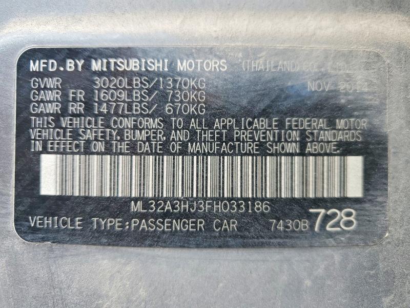 Продаж на аукціоні авто 2015 Mitsubishi Mirage, vin: ML32A3HJ3FH033186, номер лоту: 46019186