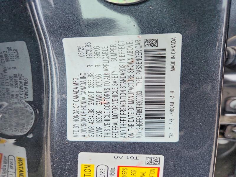 Aukcja sprzedaży 2026 Honda Civic, vin: 2HGFE4F89TH300363, numer aukcji: 79555495