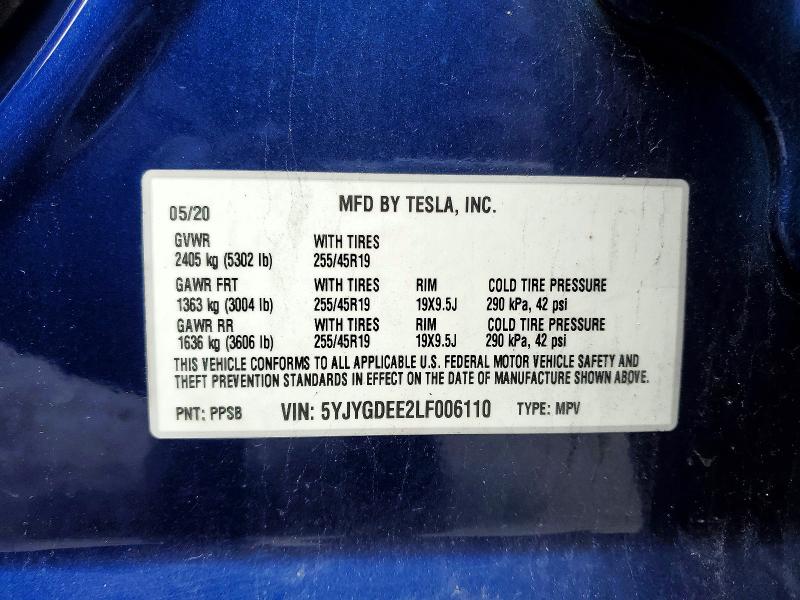 79340615 :رقم المزاد ، 5YJYGDEE2LF006110 vin ، 2020 Tesla Model Y مزاد بيع