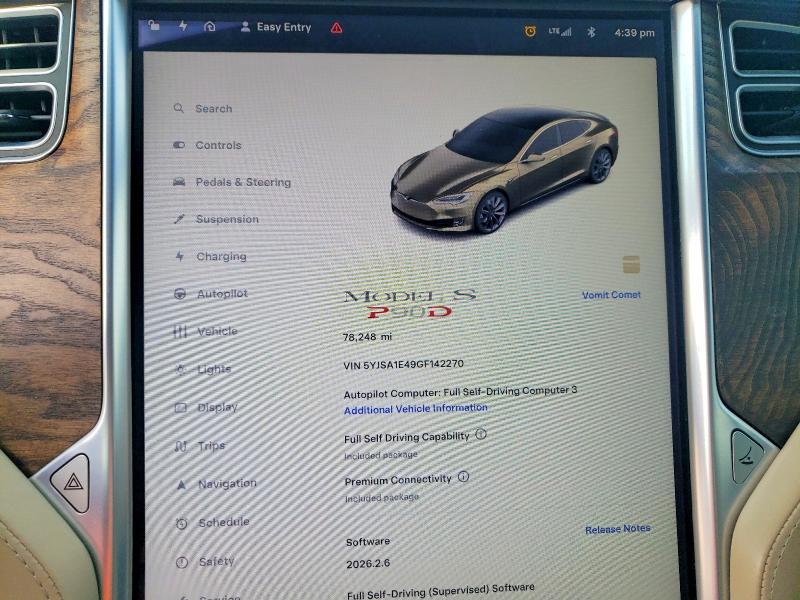47788076 :رقم المزاد ، 5YJSA1E49GF142270 vin ، 2016 Tesla Model S مزاد بيع