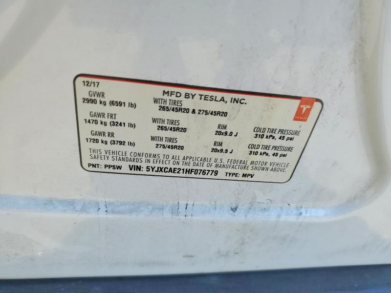 Aukcja sprzedaży 2017 Tesla Model X, vin: 5YJXCAE21HF076779, numer aukcji: 47741596
