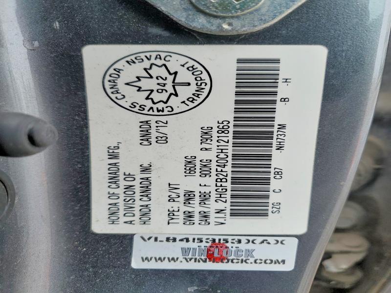 Aukcja sprzedaży 2012 Honda Civic, vin: 2HGFB2F40CH121865, numer aukcji: 45614316