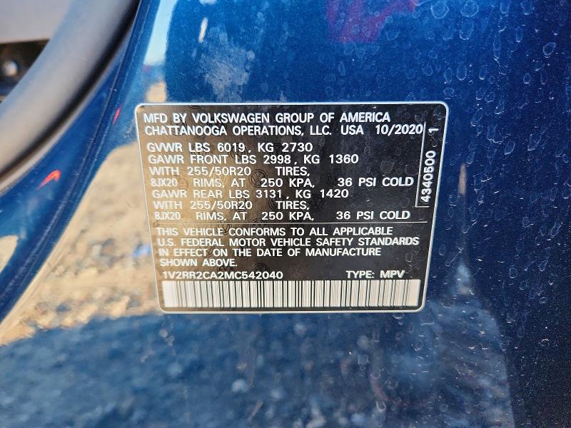45815936 :رقم المزاد ، 1V2RR2CA2MC542040 vin ، 2021 Volkswagen Atlas مزاد بيع
