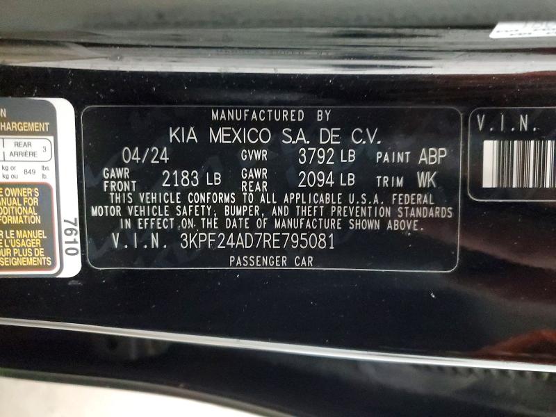 46683716 :رقم المزاد ، 3KPF24AD7RE795081 vin ، 2024 Kia Forte مزاد بيع