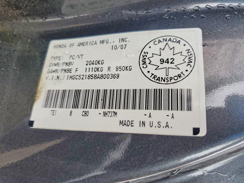 Aukcja sprzedaży 2008 Honda Accord Ex-l V6 2dr, vin: 1HGCS21858A800369, numer aukcji: 41915946